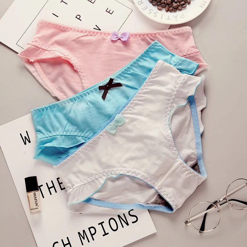 3pc/lot no box Cotton fabric panties female Pure cotton briefs plus size women's young girl