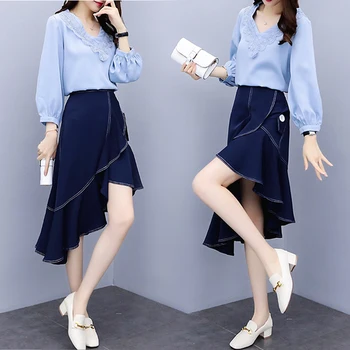 

Autumn Plus Size 5xl Skirt Set Conjunto Feminino Elegant Casual Women Two Piece Outfits Fashion Generous Year-old Female Costume