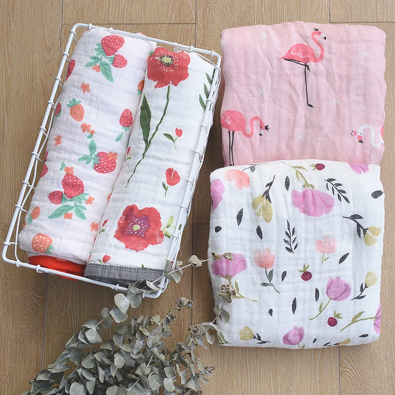 Online 120x120cm Neugeborenen Baby Swaddle Wrap Decke 4 Schichten Musselin Baumwolle Baby Decken Floral Print Baby Fotografie Requisiten decke