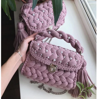 

2020 spring and summer new ins wind Weaving package, fringed pearl handbag handmade material package