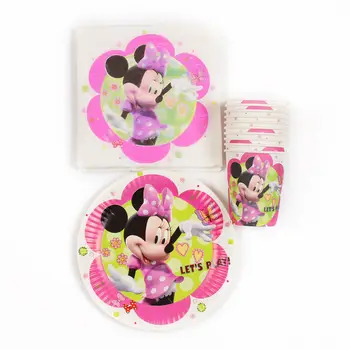 

60pcs\lot Baby Shower Tissues Kids Favors Paper Plates Cups Minnie Dishes Glass Birthday Party Decoration Napkins Supplies
