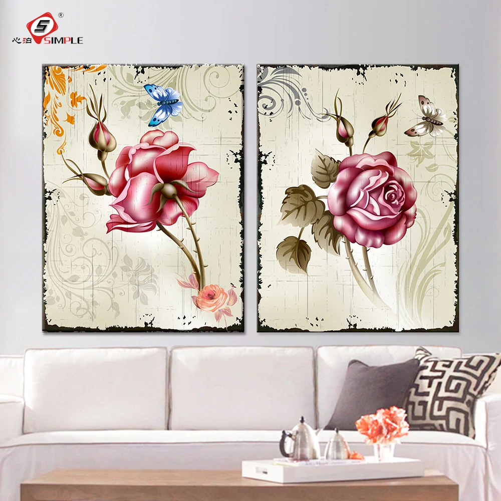 2 Piece Canvas Art Set Decorative Wall Pictures Abstract Flowers Modular Paintings on The Walls