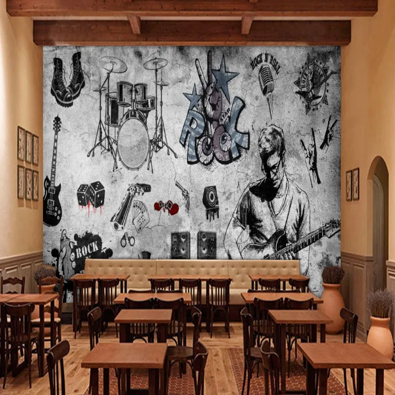 

Photo wallpaper custom Cement Wall Retro Nostalgic Rock Fresco KTV Bar Background Wallpaper Nightclub Ballroom Mural