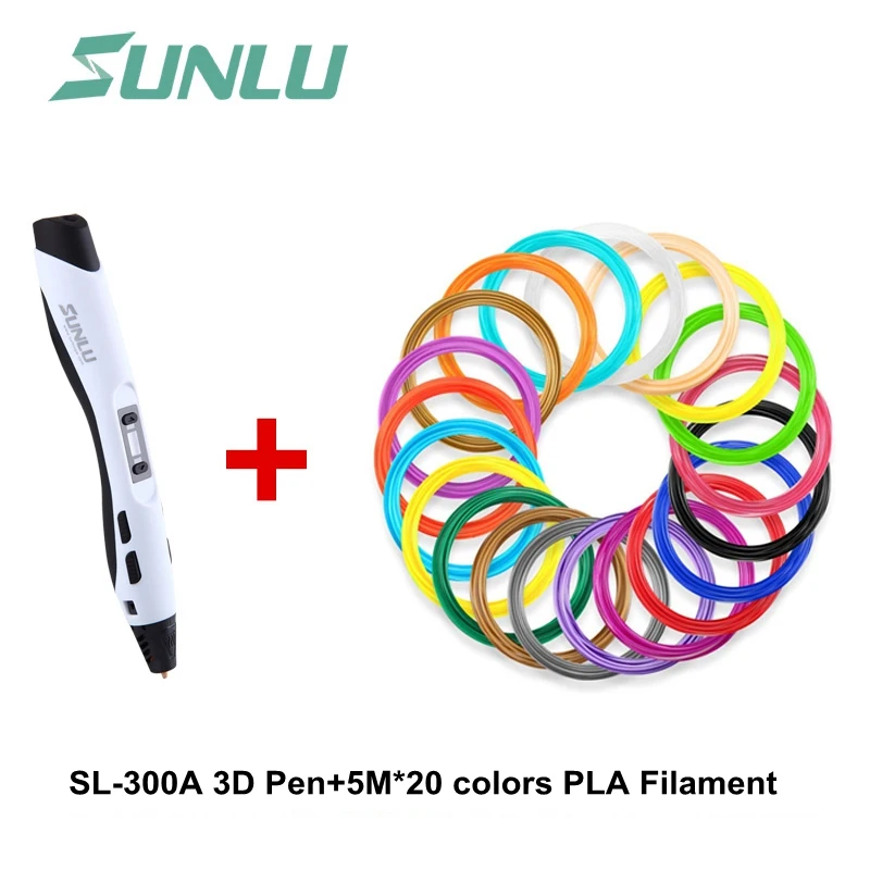 White 100 meters PLA SUNLU 300A 3d Ручка Горячая Распродажа интеллектуальная Живопись 3d печать Ручка светодиодный дисплей расходные PCL PLA ABS нити 1,75 мм черный цвет - Цвет: White 100 meters PLA