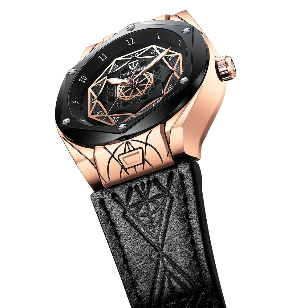 

TEVISE Original Brand Watch Men Automatic Self-wind Waterproof Skeleton Watch Men Casual Wristwatch Leather Relogio Masculino