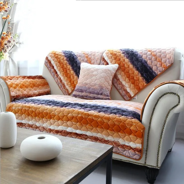 1 piece Fleeced Fabric Sofa Cover Stripe European Style Soft Modern