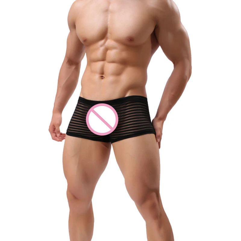 mens silk boxers Multi Colors New Breathable Bar Mesh Striped Men's Boxer Shorts Underwear See-through Trunks  Shorts Underpants Cueca mens designer boxers