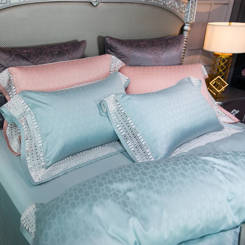 Waliicorners Bedding Sets Europe Style Jacquard Duvet Cover Set Pillow Cases Flat Sheet Bed 4 Pieces King Size 20 _L6A4882