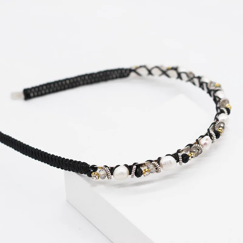 Baroque simple small particle geometry rhinestone pearl dance street shooting leisure travel headband 952