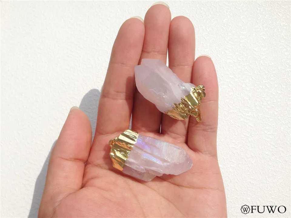 Angel aura quartz crystal point cluster pastel rainbow electroformed pendant 10