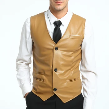 

2018 MULTI-COLOR PU LEATHER MENS Vest XL 2XL Multi-color Choice Stylish Business Men's Suits Vests Slim Elegant Man Waistcoat