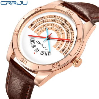 

CRRJU Men's Sport Watches Men Waterproof Leather Quartz Watch Man military Clock Male Wristwatches Relogio Masculino