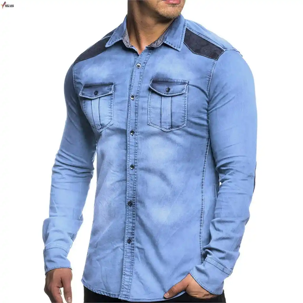 100% bawełna Gradient niebieski Jeans koszula mężczyzna mody 100% Bawełna Gradient Blue Jeans koszula mężczyzna mody