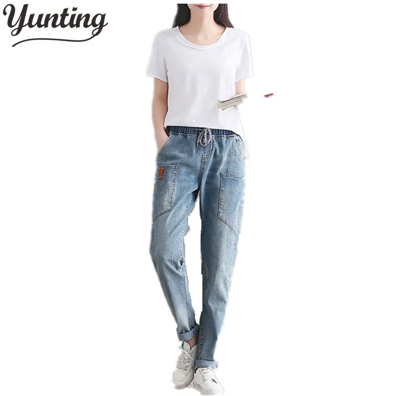 Зимние брендовые джинсы женские шаровары модные брюки длинные винтажные карманные Большие размеры джинсы бойфренды женские джинсовые брюки - Цвет: blue color