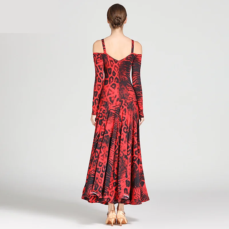 black print ballroom waltz dress rumba Standard social dress Ballroom dance competition fringe modern dance
