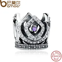 BAMOER 925 Sterling Silver European Charms Fit Original Bracelet Purple Crown Women Beads Jewelry Making Berloque PAS222