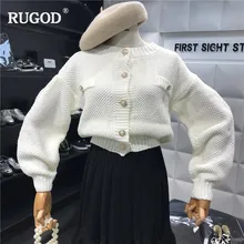 RUGOD Новейшие женские кардиганы, Повседневный свитер с длинным рукавом, однотонные элегантные женские топы, осенне-зимняя одежда, pull hiver femme