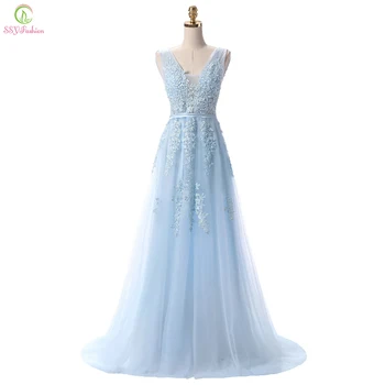 SSYFashion Sweet Light Blue Evening Dress Prom Dresses
