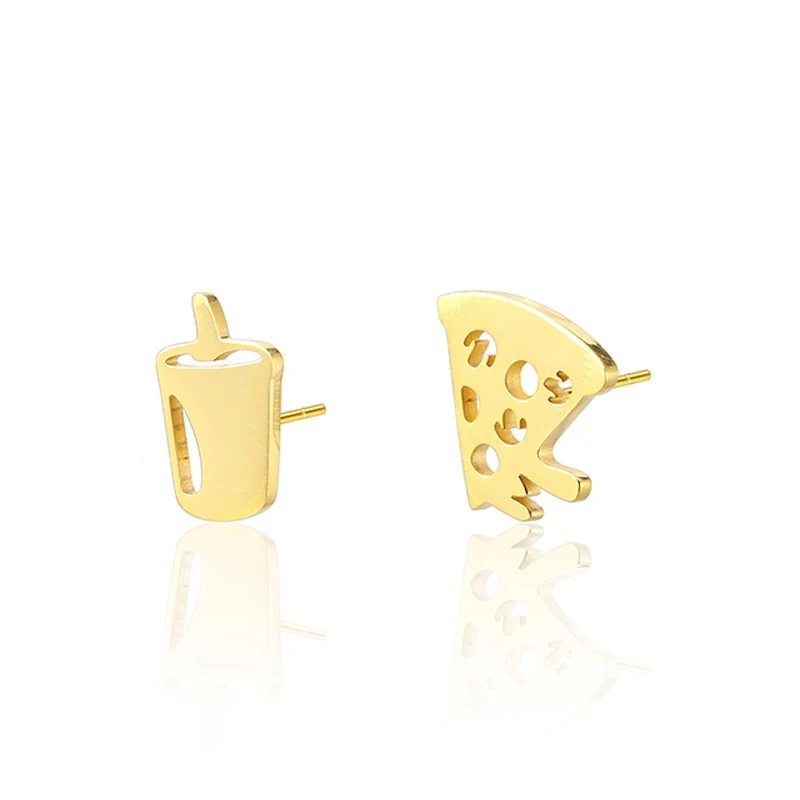 

Gold Pizza Junk Food Stud Earrings for Foodies Lovers Cheese Pizza and Drink Earrings Slice Miniature Food Earrings Jewelry