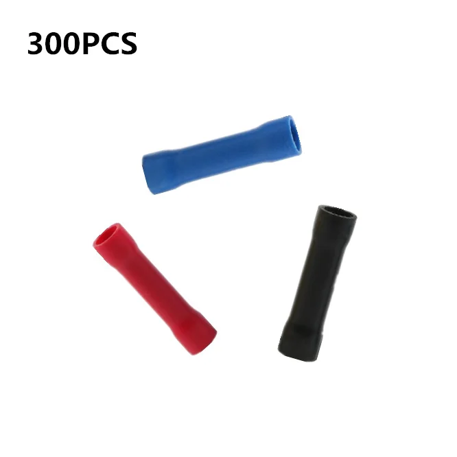 

300PCS BV1.25/2/3.5 Insulated Electrical Wire Cable Crimping Terminal Connector Set Assortment Kit Straight Wire Butt Connector