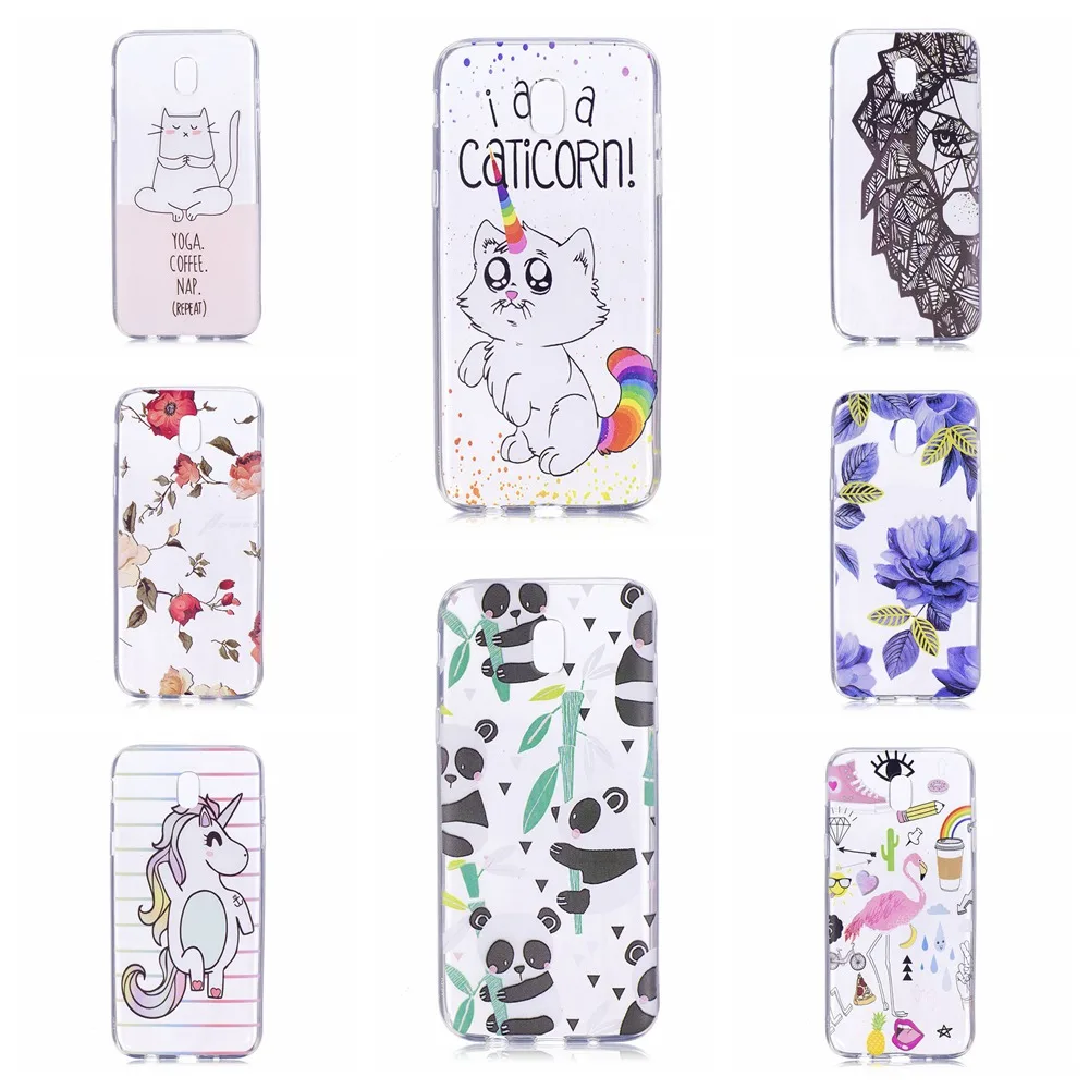 Для Coque Samsung J7 2017 J730F Мягкие TPU крышка Кошка Лошадь с принтом панды силиконовые