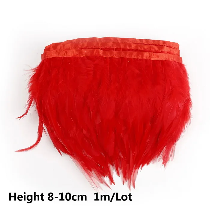 1 метр натуральный с перьями из хвоста петуха ленты 8-10 см куриное перо планки для свадьбы юбка платье одежда Decoraiton - Цвет: Red