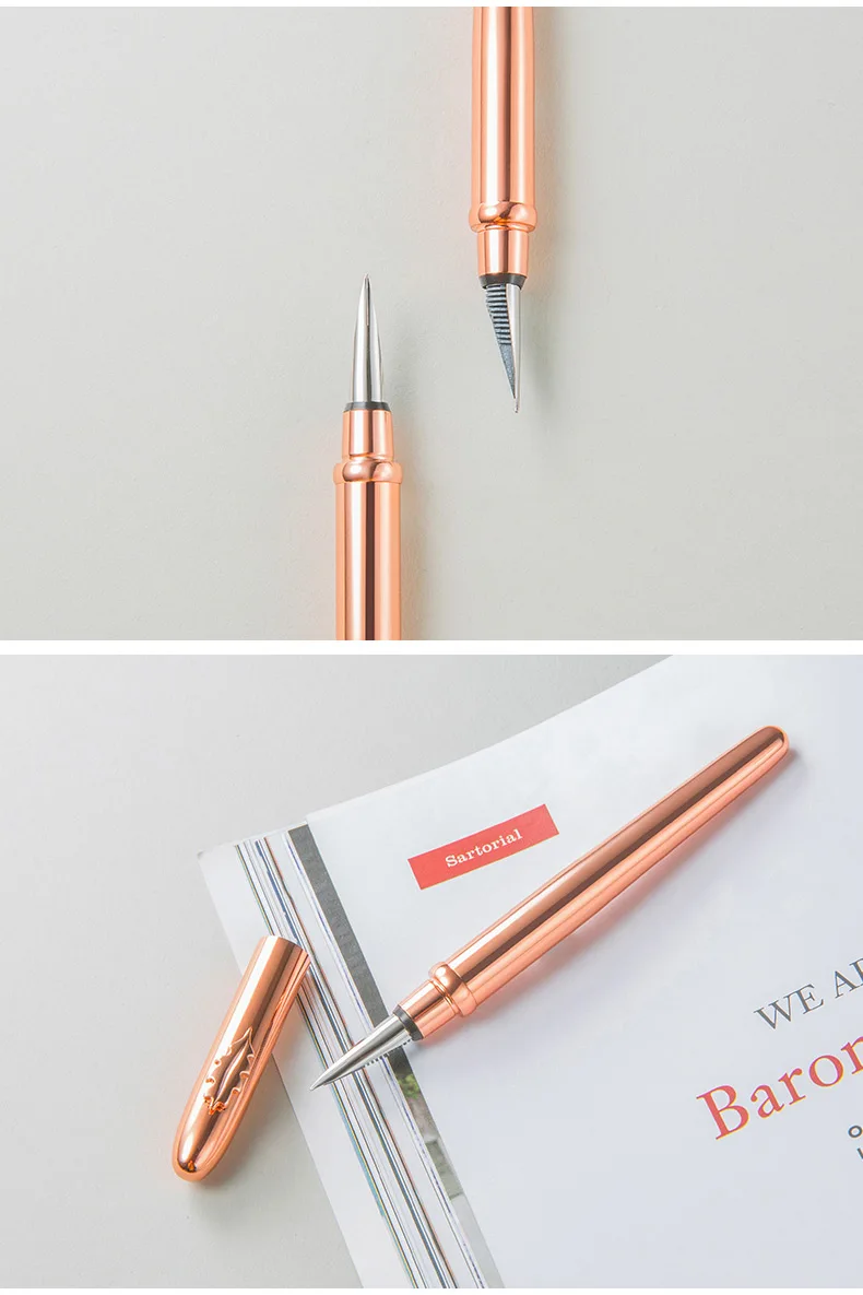 M&G Rose Gold Luxury Fountain Pen Metal Liquid Ink Pen set 0.38mm 0.5mm calligraphy pens for school stationery gift cute kawaii