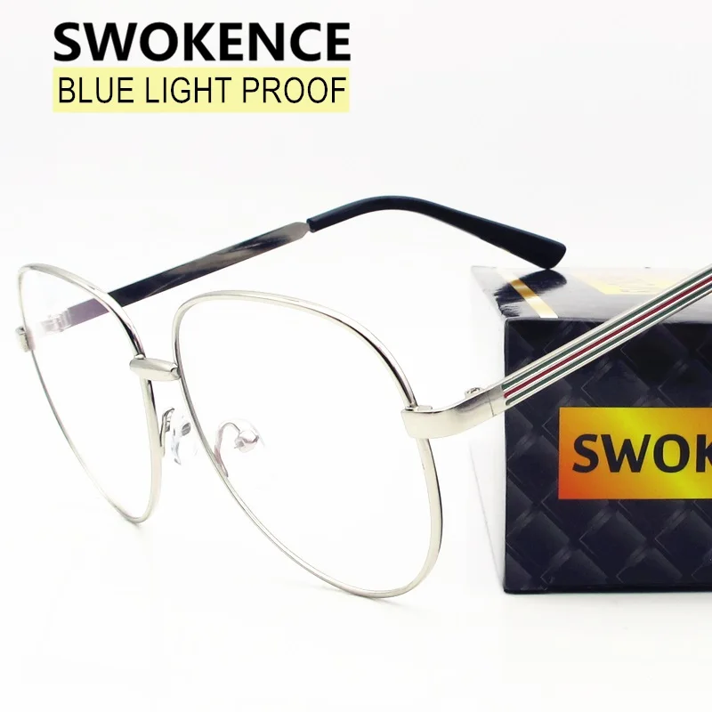 SWOKENCE Blue Light Blocking Computer Goggles Women Men Brand Designer Retro Alloy Frame Radiation-resistant Gaming Glasses F188 |