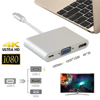 

USB Type C To VGA HDMI Video Adapter USB 3.1 To Type-C Female With PD Charging