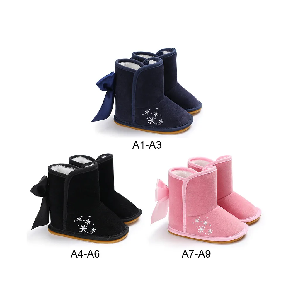 

Baby Girls Snow Boots Toddler Winter Warm Anti-Slip Booties Infant Newborn Flower Bow Princess Crib Shoes 0-18M