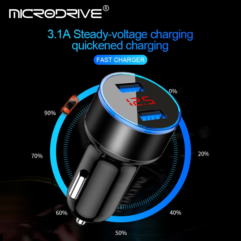 

Dual USB Car Charger Adapter 3.1A Digital LED Voltage/Current Display Auto Vehicle Metal Charger For Smart Phone/Tablet