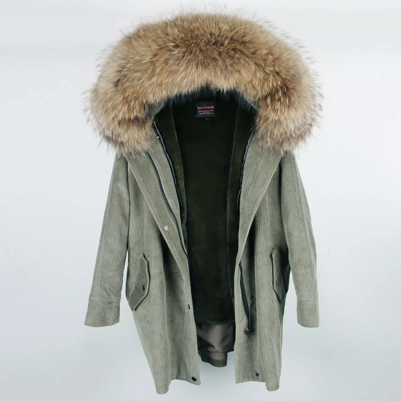 MaoMaoKong, длинная Вельветовая зимняя куртка с подкладкой из искусственного меха, пальто, женская парка, меховое пальто, вельвет, воротник из натурального меха енота, теплые парки - Цвет: 6