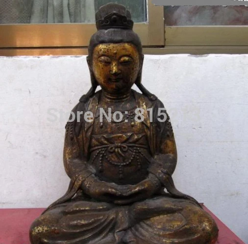 

bi001046 Tibet Buddhism Temple Bronze Copper Sit Kwan-Yin Guan Yin Avalokitesvara Statue