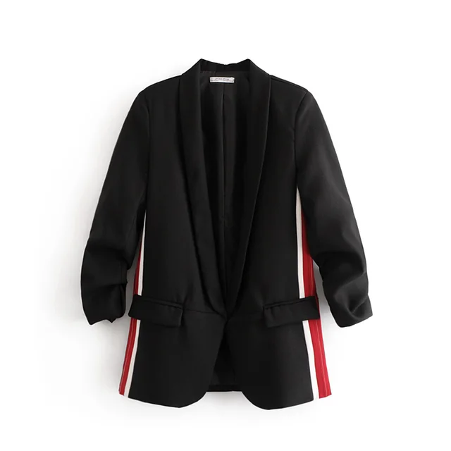2018 Fall Spring Red white Striped Black Women Blazer for Office Ladies