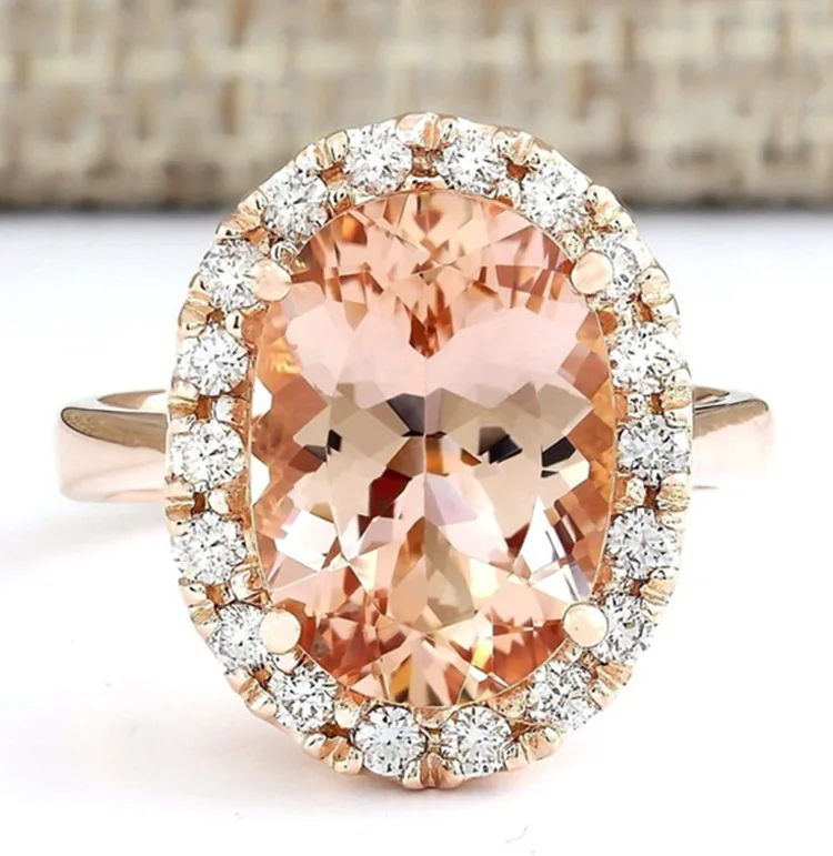 

14K Rose Gold Hot New Fashion Close Women's Ring Stone Champagne Zircon Diamonds Gold Micro Inlay Sterling Silver Jewelry