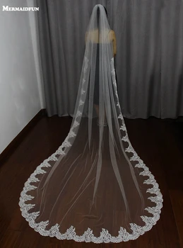 

New Real Photos 3 Meters Lace Edge Wedding Veil With Comb One Layer Bridal Veil Veu De Noiva