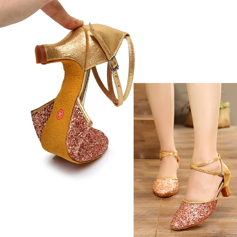 Alharbi Туфли для латинских танцев для Для женщин девочек Танго бальных танцевальные, на высоком каблуке мягкие туфли для танцев 5/7 см Обувь для танцев