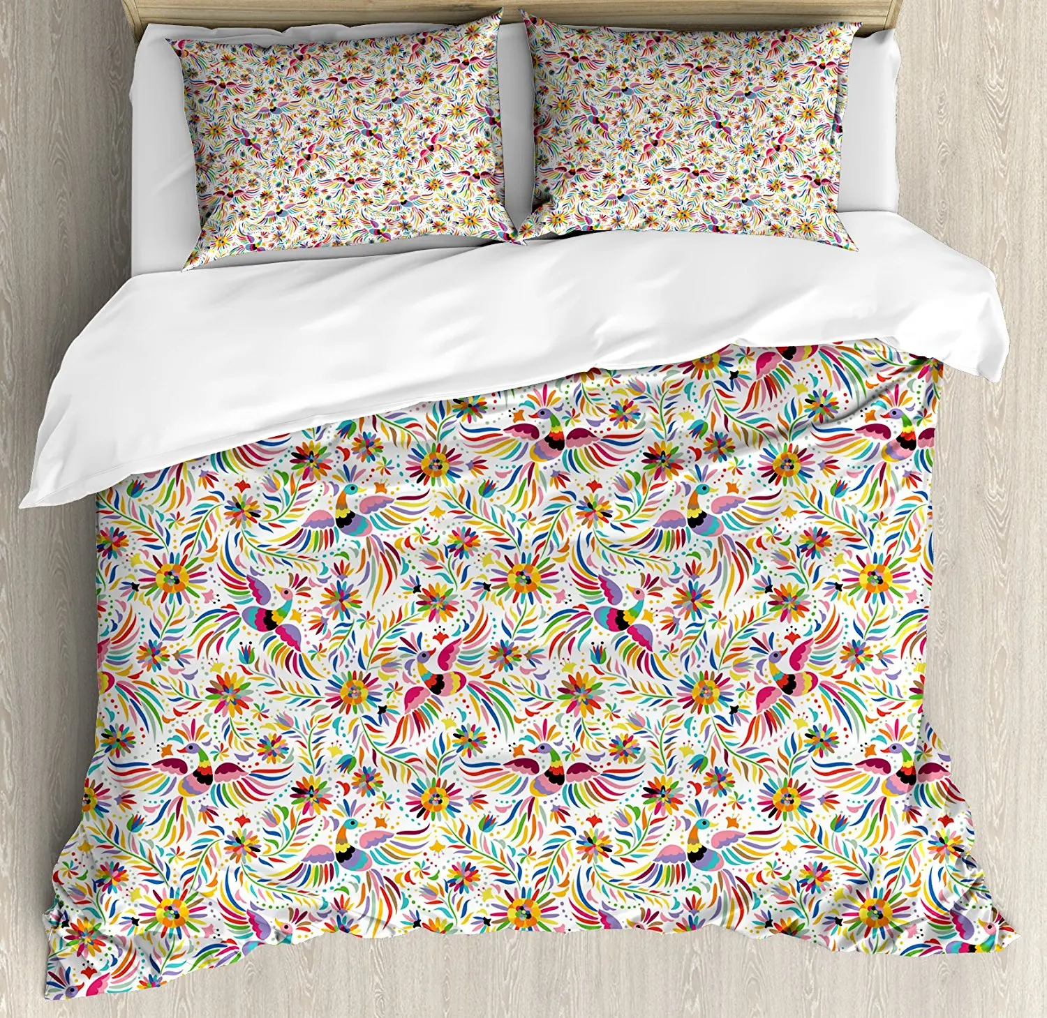 Duvet Cover Set Colorful Nature Inspired Ethnic Pattern Birds Flowers