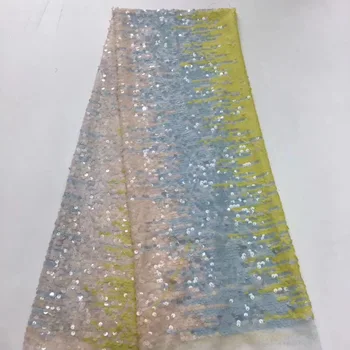 

HOT French Nigerian sequins net lace,Multicolor African tulle mesh lace fabric high quality for party wedding dress 5yards/lot
