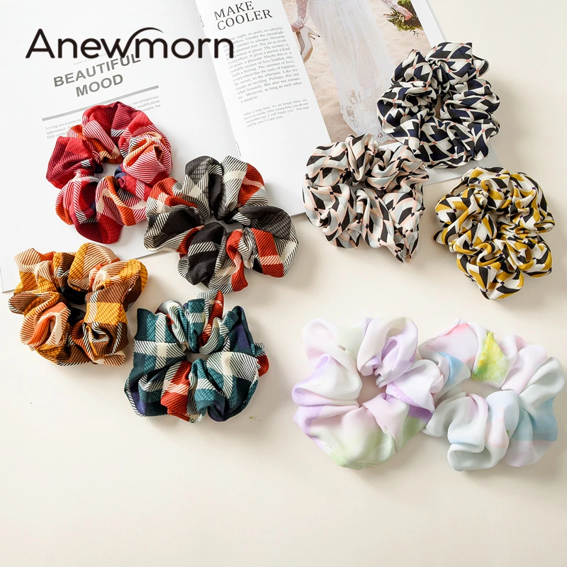 

2 Pcs/lot Anewmorn Women Plaid Geometric Hairbands Girls Fashion Ponytail Holder Lady Hair Accessories Headwear