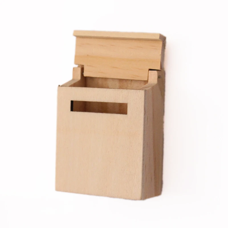 1/12 Dollhouse Miniature Natural Wooden Mailbox With Decal Fairy Garden Accs