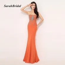 Real Pictures Sweetheart Sleeveless Sexy Mermaid Evening Dresses With Crystals In Stock vestido de festa longo AJ015OG