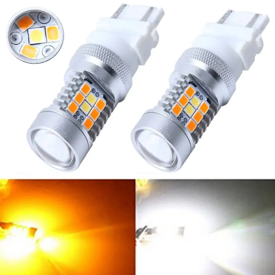 

Car Turn LED Two Color Yellow White Strobe Flashing 1157/BAY15 3157 T25 7443 T20 LED Replacement Bulbs For Car Brake/Tail Lights