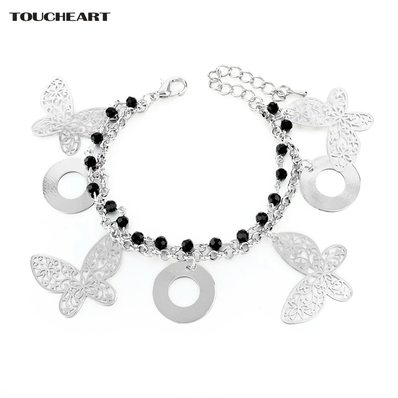 

TOUCHEART Charm Silver Butterfly Bracelets &Bangles For Women Gold Jewelry Crystal Stainless Steel Adjustable Bracelet SBR160048