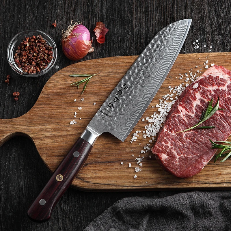 HEZHEN 7 дюймовый нож Santoku VG10 японский шеф повара из дамасской стали 67 слоев кухонные ножи отличная