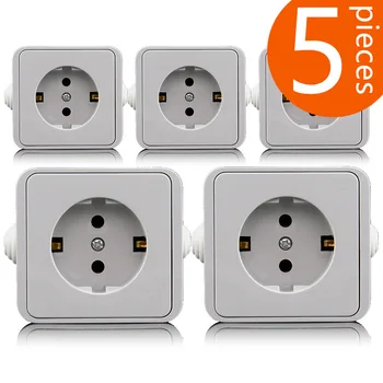 

5 Pieces European standard power outlet IP44 level waterproof and bright wall socket 16A 250V MOA810
