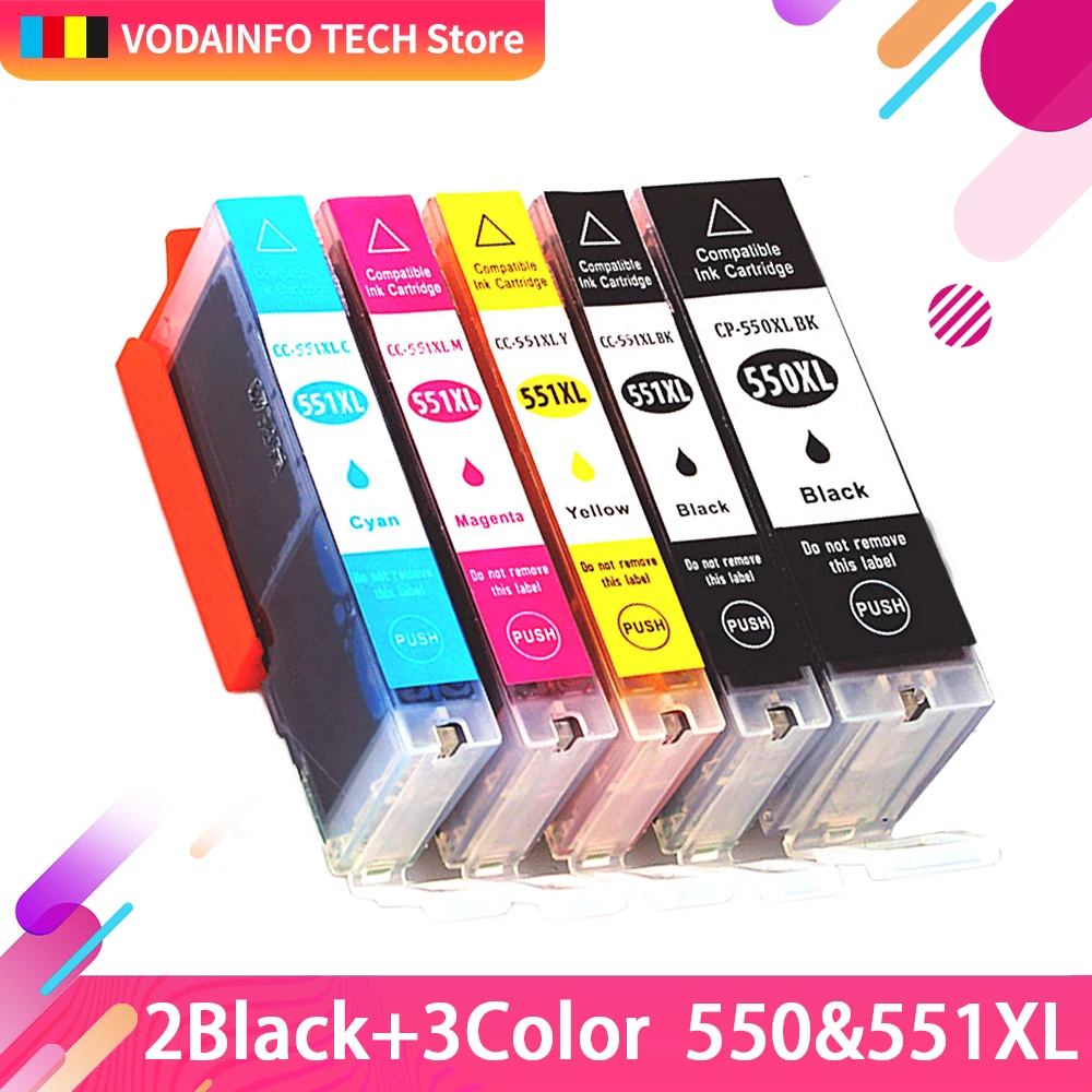 

5 Pack PGI-550 CLI-551 BK PGI550 compatible Ink Cartridges For Canon Pixma MX-725 IX-6850 IP-8750 MG 5450 5550 Inkjet Printer