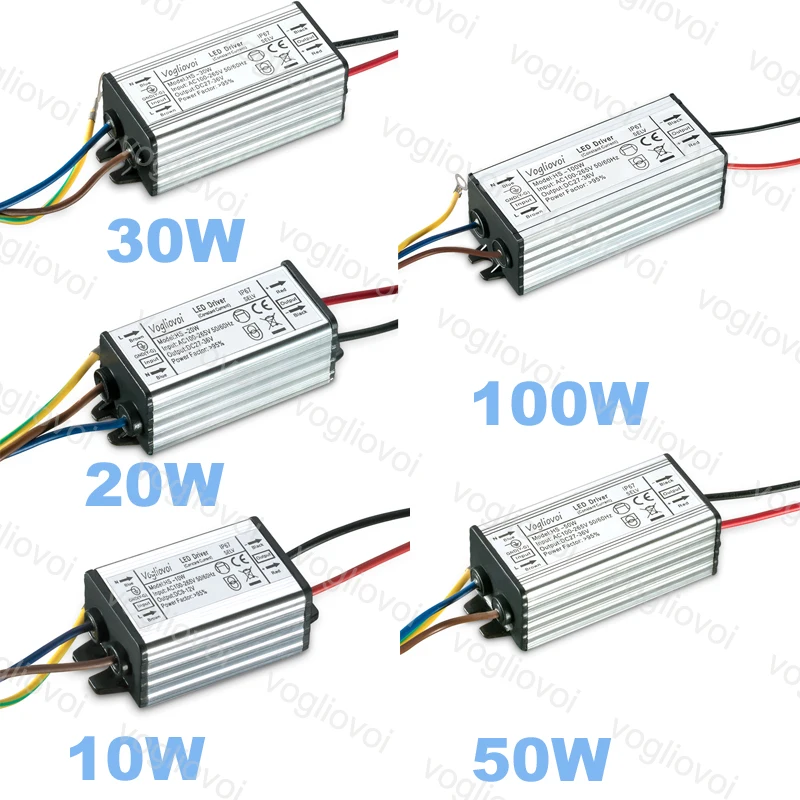 Vogliovoi LED Driver 10W 20W 30W 50W 100W Low Current For Floodlight HighBay AC110V AC220V Aluminum IP67 LED Transformer Adapter