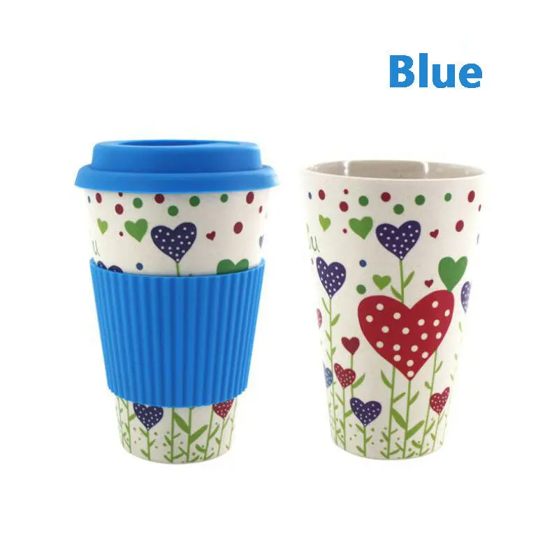 Новые путешествия многоразовый бамбуковый волокно Кофе чашки экологичный Кофе кружки пить чашка с силиконовой крышкой - Цвет: Синий
