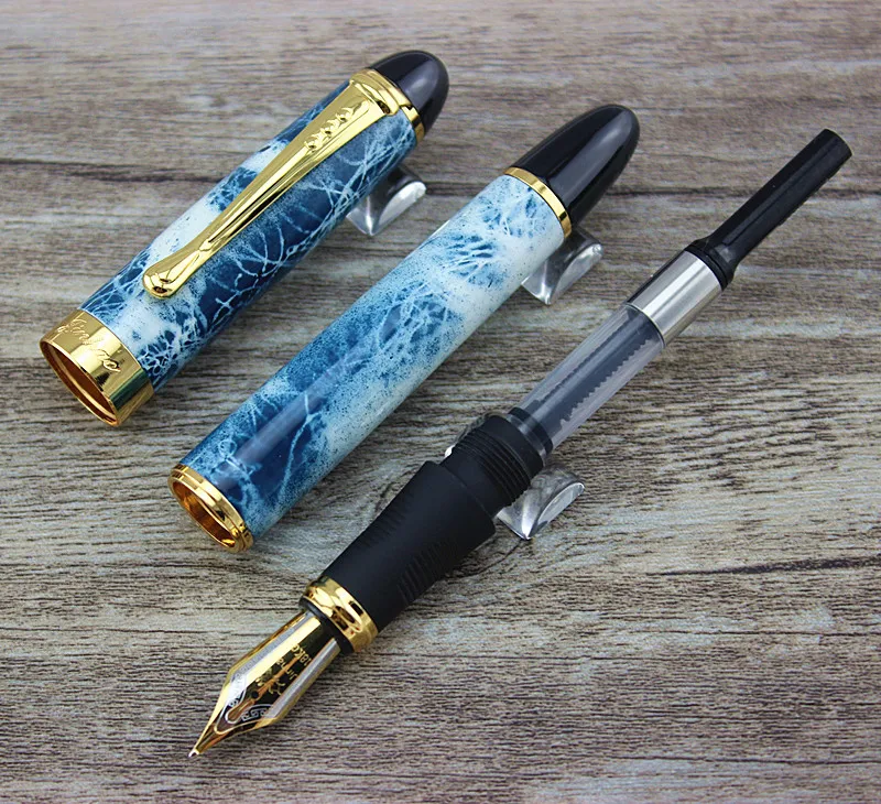 JINHAO X450 SEA BLUE MARBLE AND GOLDEN WITH FIREWORK 0.7mm BROAD NIB FOUNTAIN PEN JINHAO 450